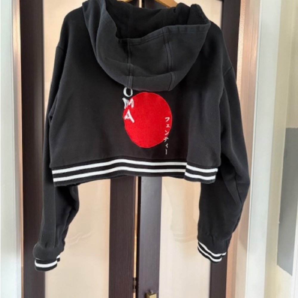 Puma Fenty by Rihanna Black Cropped Hoodie with Red Graphic large